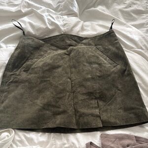 Olive Green Suede Mini Skirt